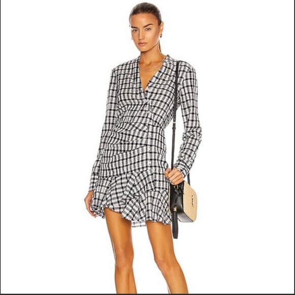 VERONICA BEARD Sherry Crinkled Plaid Mini Dress Size Small Navy Blue White - Picture 14 of 14